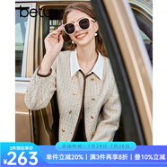 百圖betu女裝秋季新款短外套ins風(fēng)短款雙排扣小香風(fēng)外套女2309T99 杏色 M