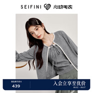 詩凡黎（'SEIFINI）【心動毛衣】詩凡黎撞色蕾絲花邊兩件套針織開衫24秋新款羊毛衫女 花灰 S 155/80CM