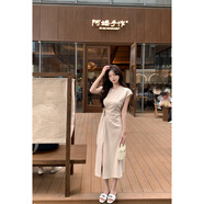 佐尚美連衣裙氣質(zhì)高級感三四十歲穿佐佐家小個(gè)子蝴蝶結系帶氣質(zhì)修身收腰 杏色現貨 S 均碼