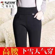 啄木鳥(niǎo)（TUCANO）黑色加絨打底褲女裝春秋休閑百搭加絨高腰外穿胖MM彈力提臀小腳褲 升級羊羔絨【高腰黑色】 M 【80-95斤】