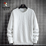 啄木鳥(niǎo)高檔衛衣男春秋季圓領(lǐng)提花長(cháng)袖T恤男士加肥加大碼寬松休閑打底衫 6238白色 M 【推薦90-110斤】