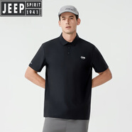 JEEP SPIRIT吉普冰絲短袖T恤男寬松2025夏季薄款純色半袖POLO衫男運動上衣服 驪黑JPTX25638-1 XL