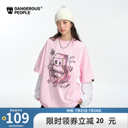 Dangerous people薛之謙dsp趣味手繪涂鴉休閑情侶百搭圓領短袖T恤 粉色 S