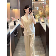 歐迪惠（Oudihui）2025新款休閑褲女裝高級(jí)感新中式國風(fēng)套裝女刺繡上衣垂感闊腿褲子 上衣+褲子 S