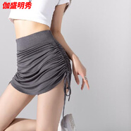 口旋新款褲裙綁帶抽繩褶皺裙女顯瘦半身A字裙歐美辣妹風(fēng)性感緊身裙子 灰色帶安全褲 S 80-95斤