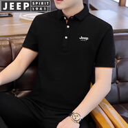JEEP SPIRIT吉普短袖T恤男夏季POLO衫男翻領上衣商務男修身休閑半袖體恤 黑橙 L （111斤-130斤）