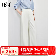 歐莎直筒高腰收褶休閑褲女2025秋季新款寬松顯瘦白色垂感長(zhǎng)褲 白色 L