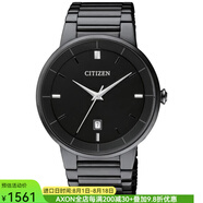 西鐵城（CITIZEN）男士手表石英表腕表BI5017-50E電鍍離子不銹鋼表帶簡約時尚40mm Black ONE SIZE