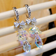 奉希日韓S925銀長(cháng)款閃鉆奧地利水晶耳墜防過(guò)敏耳扣耳圈女耳環(huán) 耳扣蝴蝶結水滴水晶