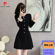 皮爾卡丹（pierre cardin）名媛甜美氣質(zhì)洋派少女酒紅色小禮服新中式盤(pán)扣洋裝結婚訂婚 黑色高定版 S