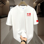 簡(jiǎn)方位百搭上衣中國(guó)風(fēng)體恤男純棉愛(ài)國(guó)衫短袖五星紅旗恤新款超火夏 白T 中國(guó)CHINA M S 155-160C 80-95斤