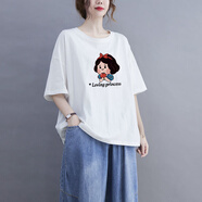 浣伊深圳南油源頭工廠女裝短袖上衣2025棉感t恤女夏裝寬松百搭簡(jiǎn)約運(yùn) 白   公主 M 建議90-110斤