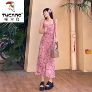 啄木鳥（TUCANO）碎花吊帶連衣裙子女夏季2025新款今年流行爆款初夏穿搭度假風(fēng)長裙 粉霧玫瑰連身裙/清冷感/可甜可鹽 S 40/45kg