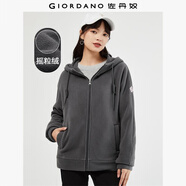 佐丹奴外套女搖粒絨品牌膠章寬松連帽拉鏈衛(wèi)衣開(kāi)衫女05373854