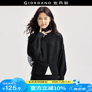 佐丹奴針織衫女秋冬新款珠片圓領紐扣開叉下擺針織毛衣女18354816 09黑色 L