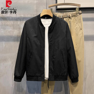 皮爾卡丹（pierre cardin）春秋防風(fēng)休閑純色外套帥氣潮男棒球領(lǐng)長袖插肩袖修身夾克衫 黑色 M 95-105斤