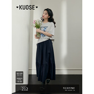 闊色（kuose）拼接a字半身裙褲闊腿褲女春夏新款荷葉邊魚尾寬松九分褲 深藍(lán)色4002 M
