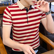 VACK夏季POLO翻領(lǐng)短袖t恤衣服男半袖休閑男裝T恤夏天打底衫衣服男潮流 1815紅色 M (90-115斤)