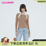 拉拉波波曠野美拉德復古拼接長袖T恤女氣質顯瘦春秋打底衫上衣LBCC-WSDT26 咖色 S