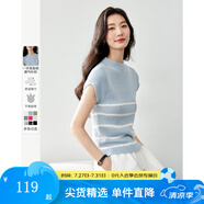 梵希蔓舒適感涼爽針織衫2025夏季新款顯瘦彈力修身短袖T恤上衣女 30138 藍底白條 M