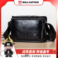 牛船長皮具BULLCAPTAIN新款真皮單肩斜挎包油蠟頭層牛皮橫款軟皮男士小包 炫酷黑