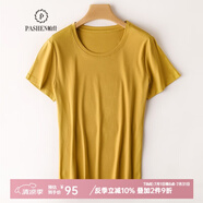 帕什 短袖女25夏季新款T恤圓領(lǐng)上衣14色可選100%絲光棉打底  NF-圓 姜黃色圓領(lǐng) M
