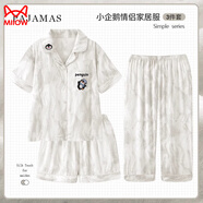 貓人（MiiOW）情侶睡衣女款夏季冰絲涼感一男一女可愛(ài)企鵝短袖長(cháng)褲三件套家居服 流光小企鵝[情侶款] L 男L[建議身高165-170c建議體重