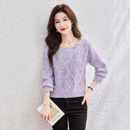 絲柏舍長(cháng)袖針織衫2025秋裝新款女裝時(shí)尚鏤空寬松圓領(lǐng)套頭毛衣