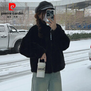 皮爾卡丹皮毛一體秋冬季新款水貂絨外套女短款保暖立領(lǐng)環(huán)保獺兔毛時尚外套 黑色 M 108-122斤