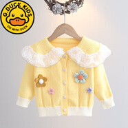 G.duck女童毛衣開(kāi)衫春秋裝新款洋氣娃娃領(lǐng)針織衫寶寶春秋嬰幼兒外套上衣 蕾絲黃色 80 cm適合70-80cm年齡1-2歲
