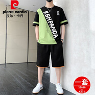 皮爾卡丹（pierre cardin）短袖t恤男夏季休閑套裝棉質(zhì)寬松潮牌青少年衣服男裝一套搭配帥氣 22018+K531黑色套裝 XL