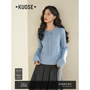 闊色（kuose）miu系蝴蝶結(jié)上衣長(zhǎng)袖T恤新款秋季女內(nèi)搭打底衫早秋穿搭 藍(lán)色 L