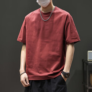 東方駱駝（EASTERN CAMEL）短袖t恤男士白色2025新款夏季寬松男生半袖刺繡體恤冰絲速干上衣 2882酒紅【4.0升級涼感棉面料】 M 90-105斤