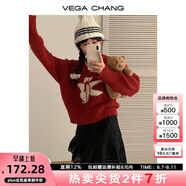 VEGA CHANG羊毛針織衫女2025年春秋季新款設(shè)計(jì)感甜美風(fēng)系帶小熊毛衣 復(fù)古紅 均碼