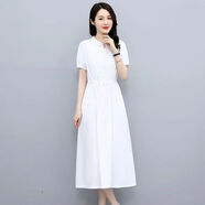 AEMAPE連衣裙女夏季2025年新款收腰中長款高端氣質(zhì)休閑翻領(lǐng)純色裙子女裝 本白 L _100-125斤