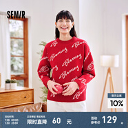 森馬不二馬聯(lián)名毛衣女oversize圖案打底衫春圓領(lǐng)字母衣服個性小眾 紅白色調(diào)00361 160/84A/M