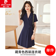 皮爾卡丹（pierre cardin）卡其色西裝連衣裙女夏季短袖百褶設(shè)計(jì)連身裙通勤女裝裙子職業(yè)裝女 YWZ5111藏青色西裝裙 S