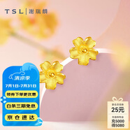 謝瑞麟（TSL）黃金耳釘磨砂朱槿花朵足金耳飾YM352 約0.70g生日禮物