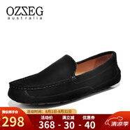 OZZEG澳洲豆豆鞋男鞋春夏季輕盈真皮透氣休閑鞋磨砂英倫駕車鞋 黑色 41