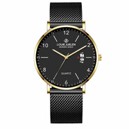 喬治伯爵 簡(jiǎn)約青少年高中電子表考試手表男學(xué)生石英表潮流機械表男防水 金殼黑面金針網(wǎng)帶+日歷+夜光