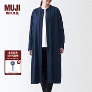 無印良品 MUJI 女式 新疆棉法蘭絨 立領連衣裙 BCL24C0A 海軍藍X格子 XS-S