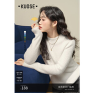 闊色（kuose）藍(lán)色短款半高領(lǐng)毛絨針織毛衣女秋冬新款修身圓領(lǐng)打底衫 杏色 S