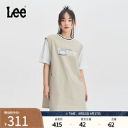Lee舒適牡蠣白女假兩件籃球式印花短袖連衣裙休閑LWT0082474DR 牡蠣白 XS