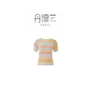丹德蘭小眾設(shè)計(jì)感撞色條紋針織衫女2025秋季修身顯瘦短袖上衣-5351 金色 M （105-125斤）