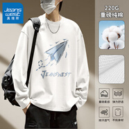 真維斯（Jeanswest）長(zhǎng)袖t恤男春秋純棉青少年休閑重磅二本針寬松大碼男士圓領(lǐng)打底衫 白#ZS紙飛機(jī) 2XL 【不起球，不易皺】