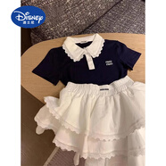 迪士尼（Disney）女童夏套裝2025新款女孩夏季蛋糕裙兩件套大童女裝學院風裙子夏裝 藏青色套裝 120 cm
