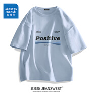 真維斯（Jeanswest）純棉短袖t男夏季新款ins時(shí)尚潮流痞帥體恤衫學(xué)生寬松顯瘦運(yùn)動(dòng)上衣 冰川藍(lán)(樂觀積極) S (體重85-100斤左右)