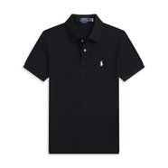 POLO SPORT保羅polo衫男士純棉翻領(lǐng)商務(wù)休閑短袖T恤刺繡小馬標運動半袖上衣 黑色白標 M (歐碼偏大)130-150斤