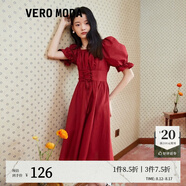 VEROMODA七夕禮物新款甜美氣質(zhì)方領(lǐng)泡泡袖系帶收腰連衣裙女|32226Z047 S97澳木紅色-追單1 S