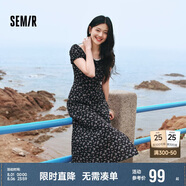 森馬（Semir）連衣裙女開(kāi)叉泡泡袖中長(cháng)裙夏方領(lǐng)雪紡碎花裙浪漫109324114014